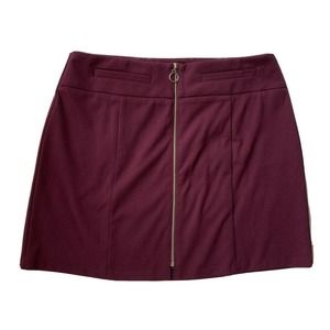 Candies Skirt Sz L Burgundy Purple Ponte Knit Mini Zipper Front Womens Summer